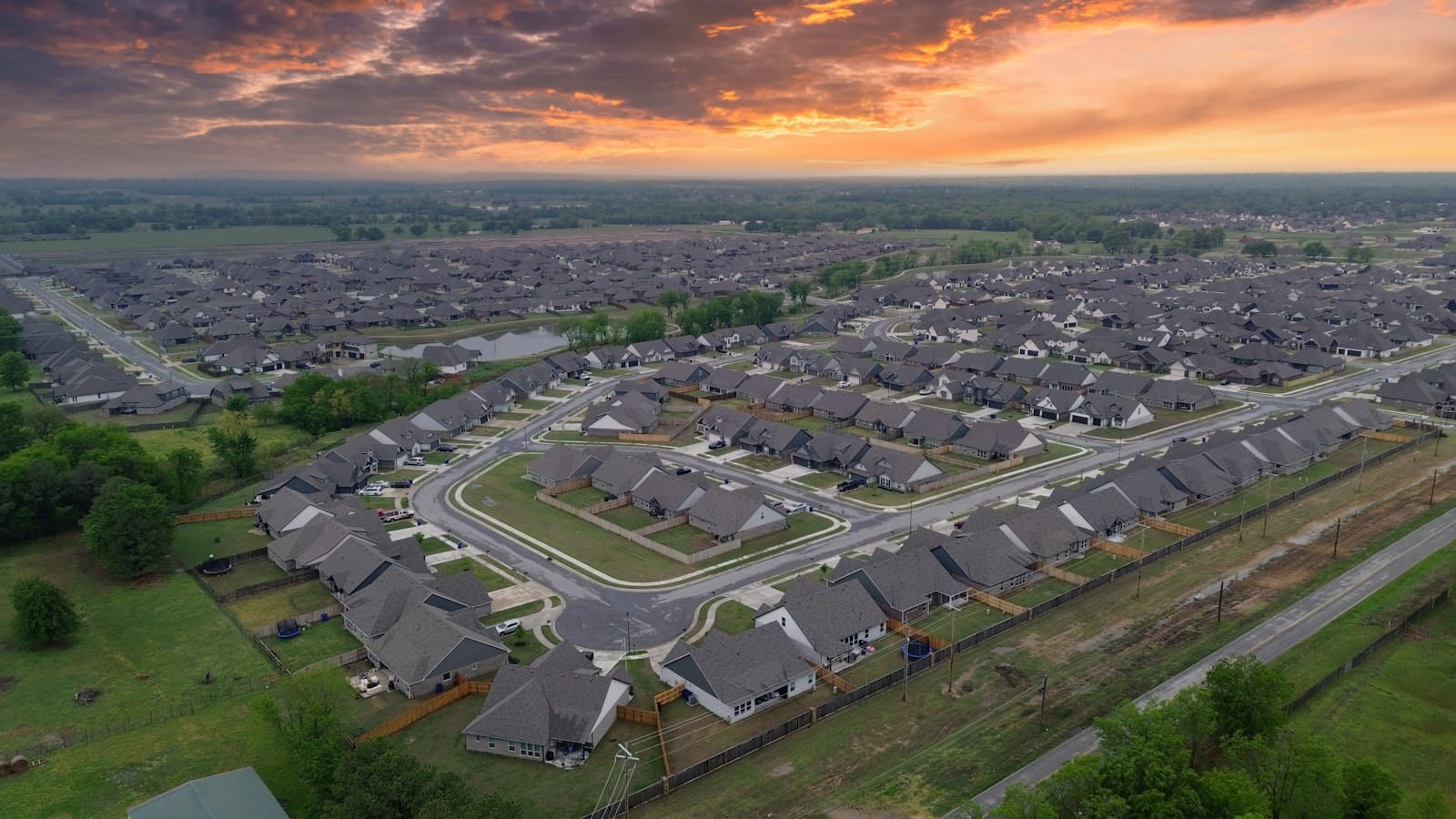 Aerial view of a completed residential subdivision